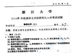 2000年浙江大学917物理化学（乙）考研真题及答案